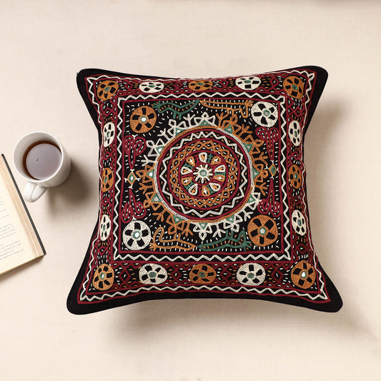 Kala Raksha Pakko Hand Embroidery Cotton Cushion Cover (16 x 16 in)