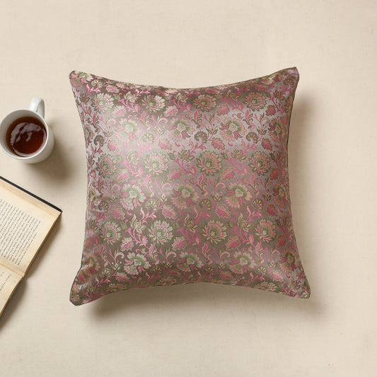 Multicolor - Banarasi Handwoven Cut Work Silk Cotton Cushion Cover (16 x 16 in) 18