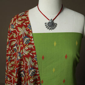 Jacquard Woven Cotton 2pc Unstitched Dress Material Kurta Set with Jewellery 18