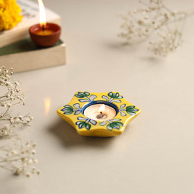  Original Blue Pottery Ceramic Tealight Candle Holder 