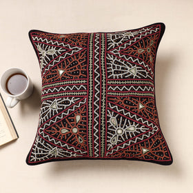 Multicolor Kala Raksha Pakko Hand Embroidery Cotton Cushion Cover