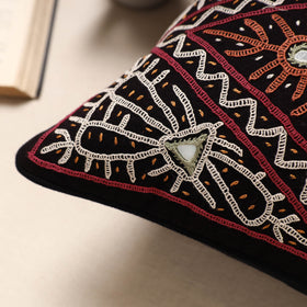 Multicolor Kala Raksha Pakko Hand Embroidery Cotton Cushion Cover
