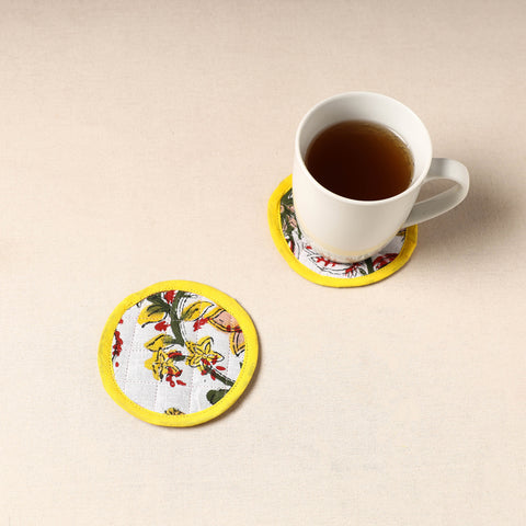 Yellow - Handcrafted Sanganeri Print Coaster (Set of 2) 09