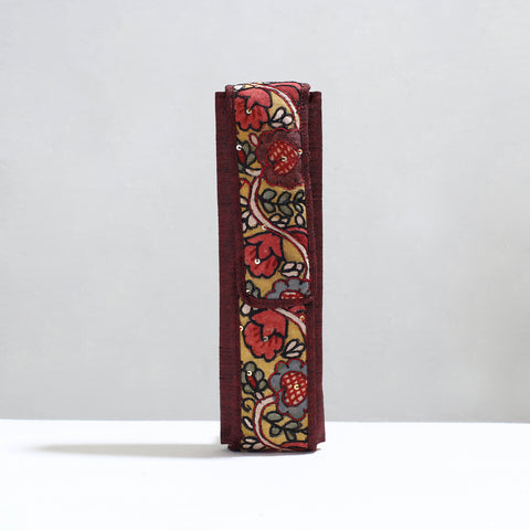 Brown Handpainted Kalamkari Natural Dyed Ghicha Silk Earrings Pouch 06