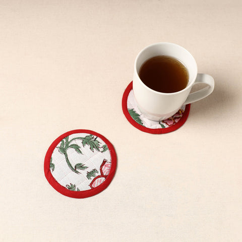 Red - Handcrafted Sanganeri Print Coaster (Set of 2) 10