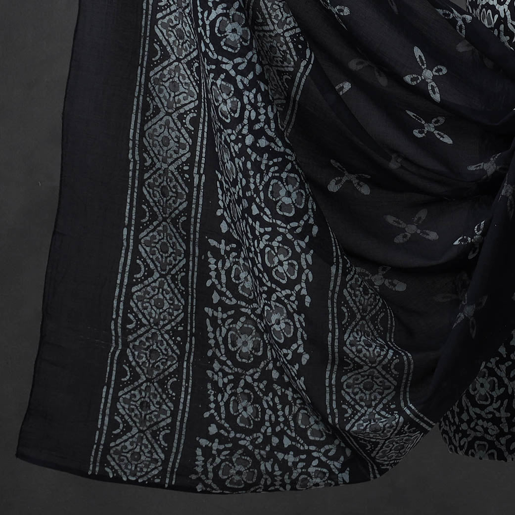 Black - Kutch Print 3pc Cotton Batik Dress Material 07