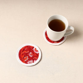  Red Handcrafted Sanganeri Print Coaster (Set of 2)