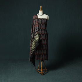 Black - Ajrakh Hand Block Print Natural Dyed Modal Silk 2pc Unstitched Dress Material Kurta Set 39