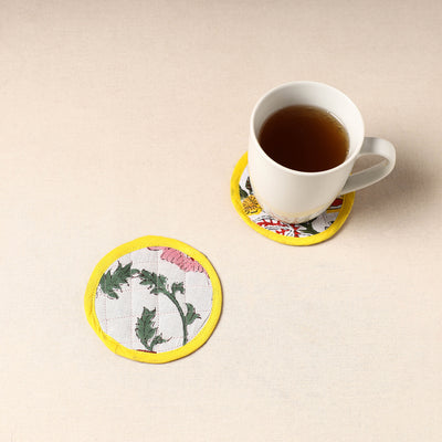 Yellow - Handcrafted Sanganeri Print Coaster (Set of 2) 14