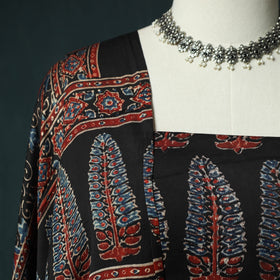 Black - Ajrakh Hand Block Print Natural Dyed Modal Silk 2pc Unstitched Dress Material Kurta Set 39