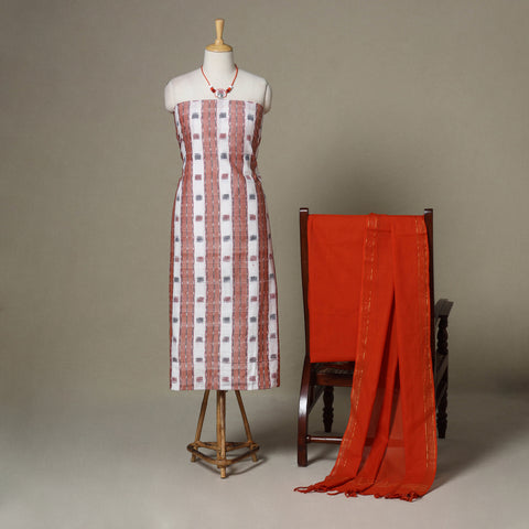 White - 3pc unstitched sambalpuri ikat dress material