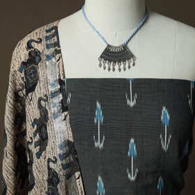 Pochampally Ikat Weave Cotton 2pc Unstitched Dress Material Kurta Set with Jewellery 21