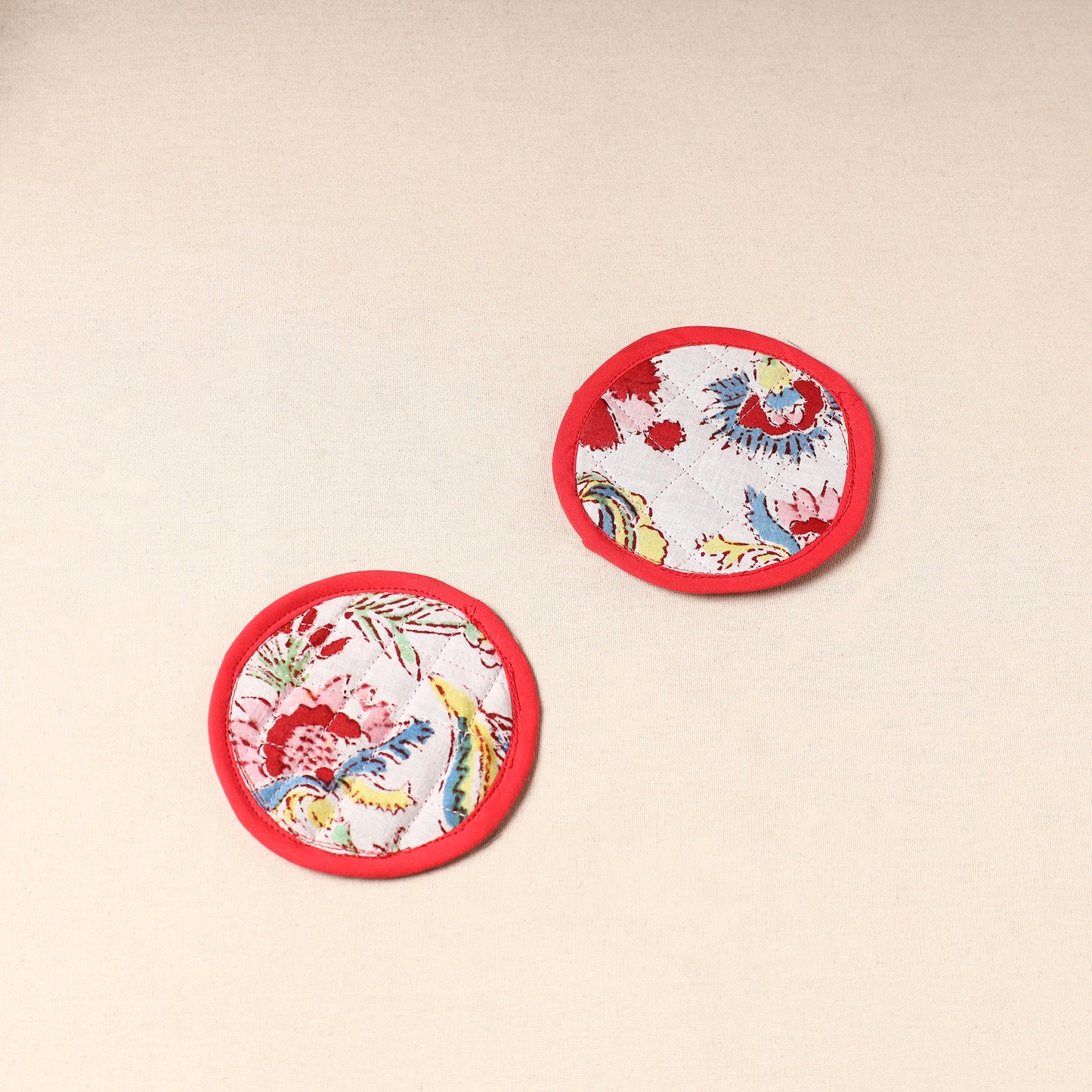 Red - Handcrafted Sanganeri Print Coaster (Set of 2) 15