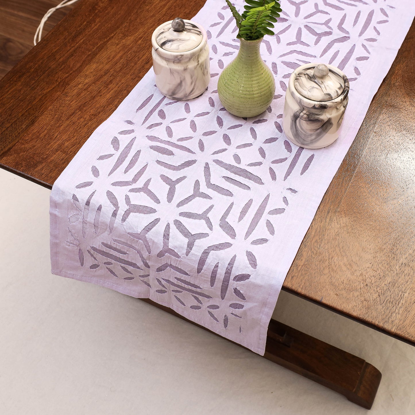 Applique Cut work Cotton Table Runner (47 x 12.5 in)
