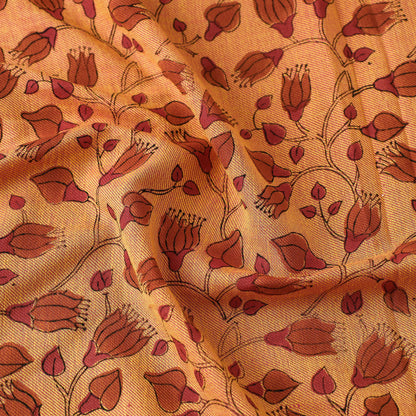 Orange - Mangalgiri Block Printed Handwoven Cotton Fabric