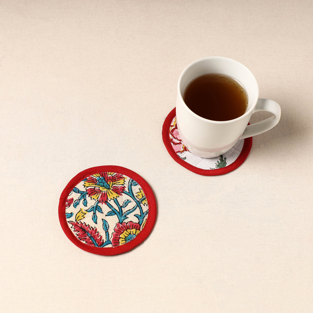 Red - Handcrafted Sanganeri Print Coaster (Set of 2) 16