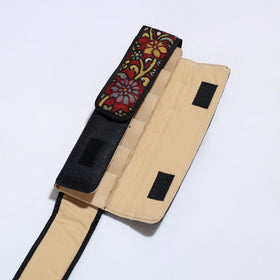 Black Handpainted Kalamkari Natural Dyed Ghicha Silk Earrings Pouch 09 