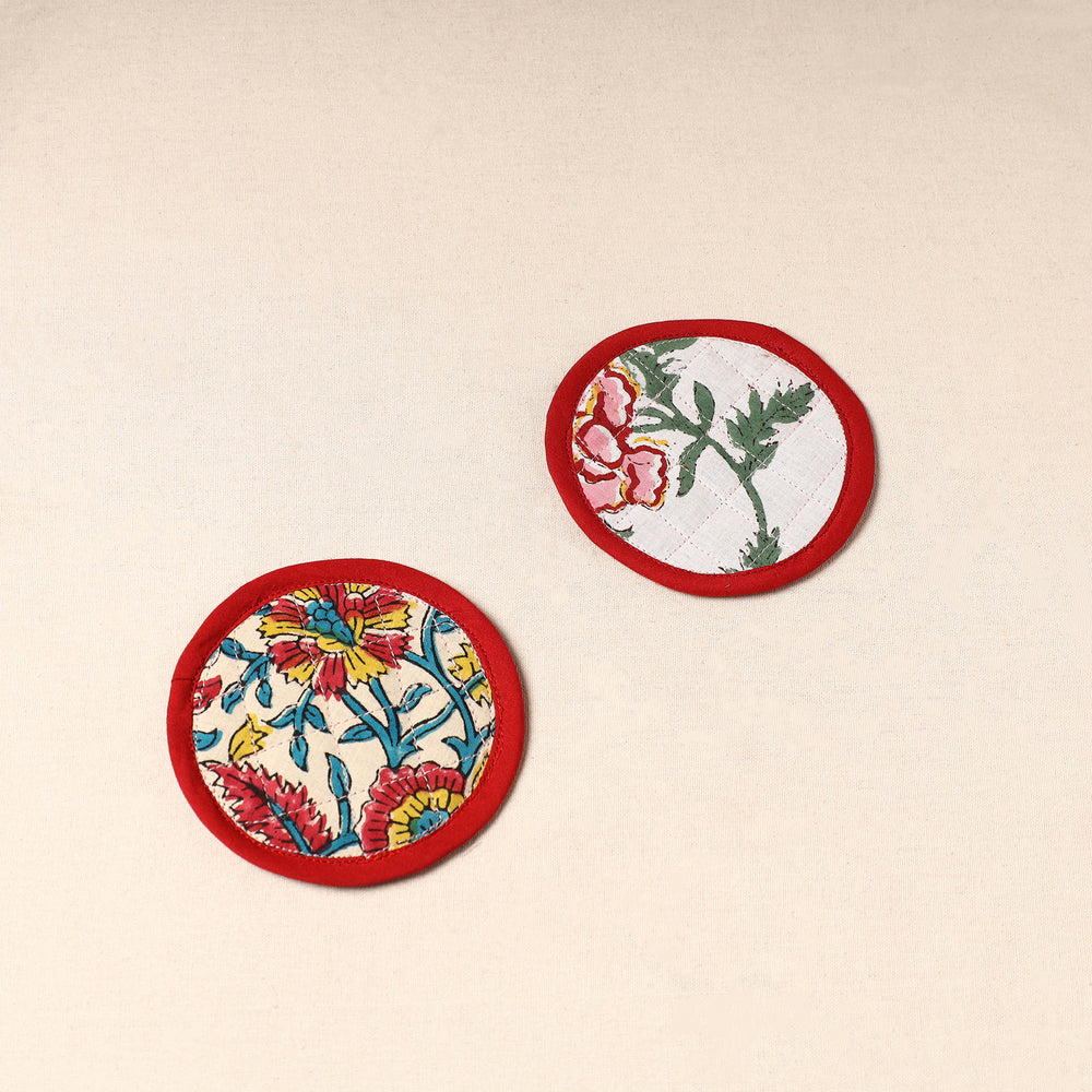 Red - Handcrafted Sanganeri Print Coaster (Set of 2) 16