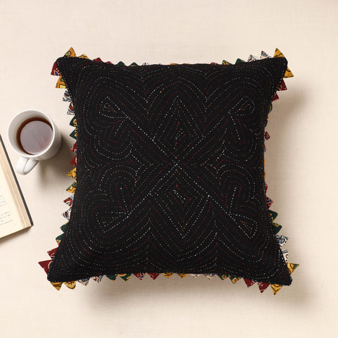 Black Kala Raksha Tagai Work Cotton Cushion Cover