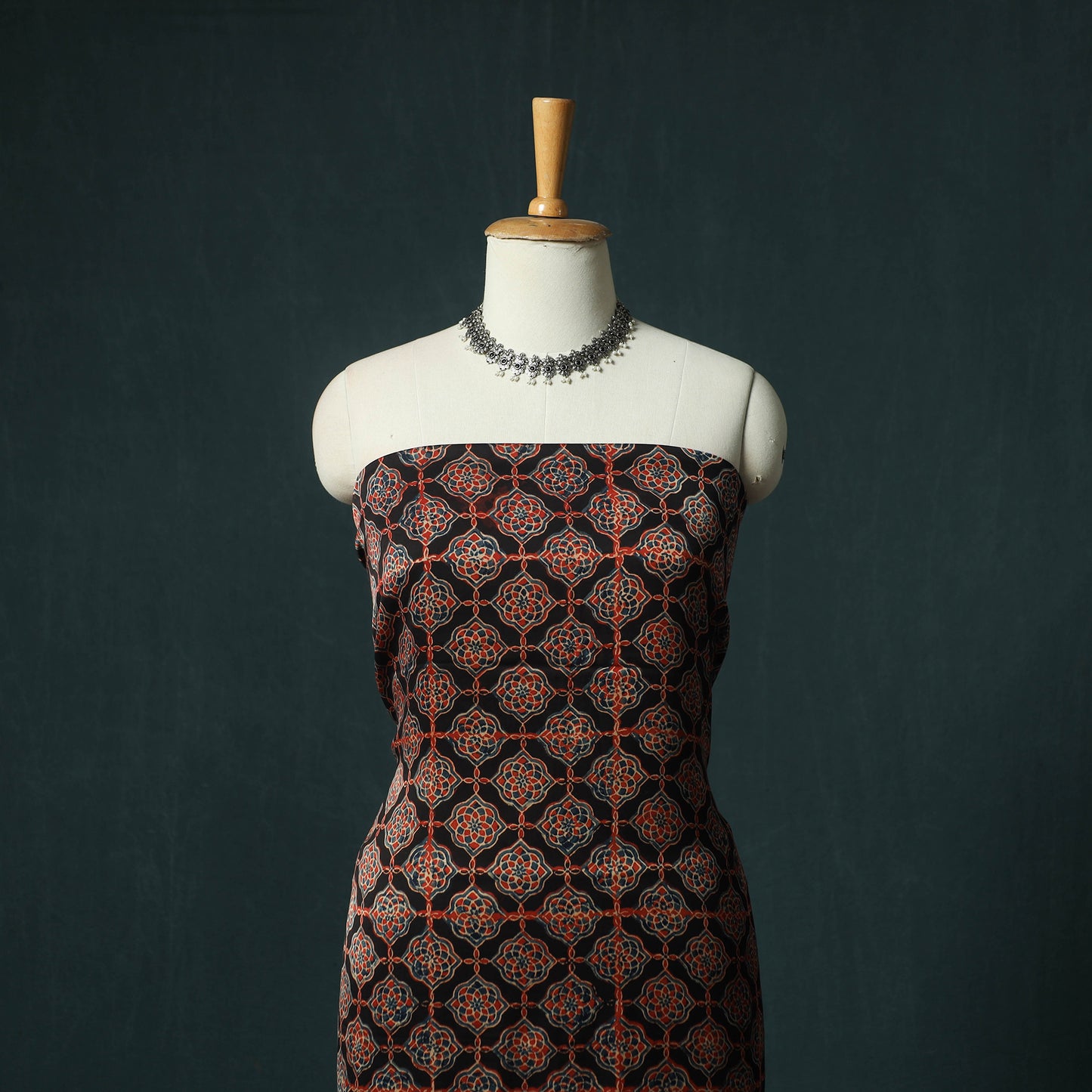 Black - Ajrakh Hand Block Print Natural Dyed Modal Silk 2pc Unstitched Dress Material Kurta Set 40