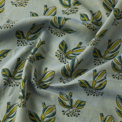 Green - Mangalgiri Block Printed Handwoven Cotton Fabric