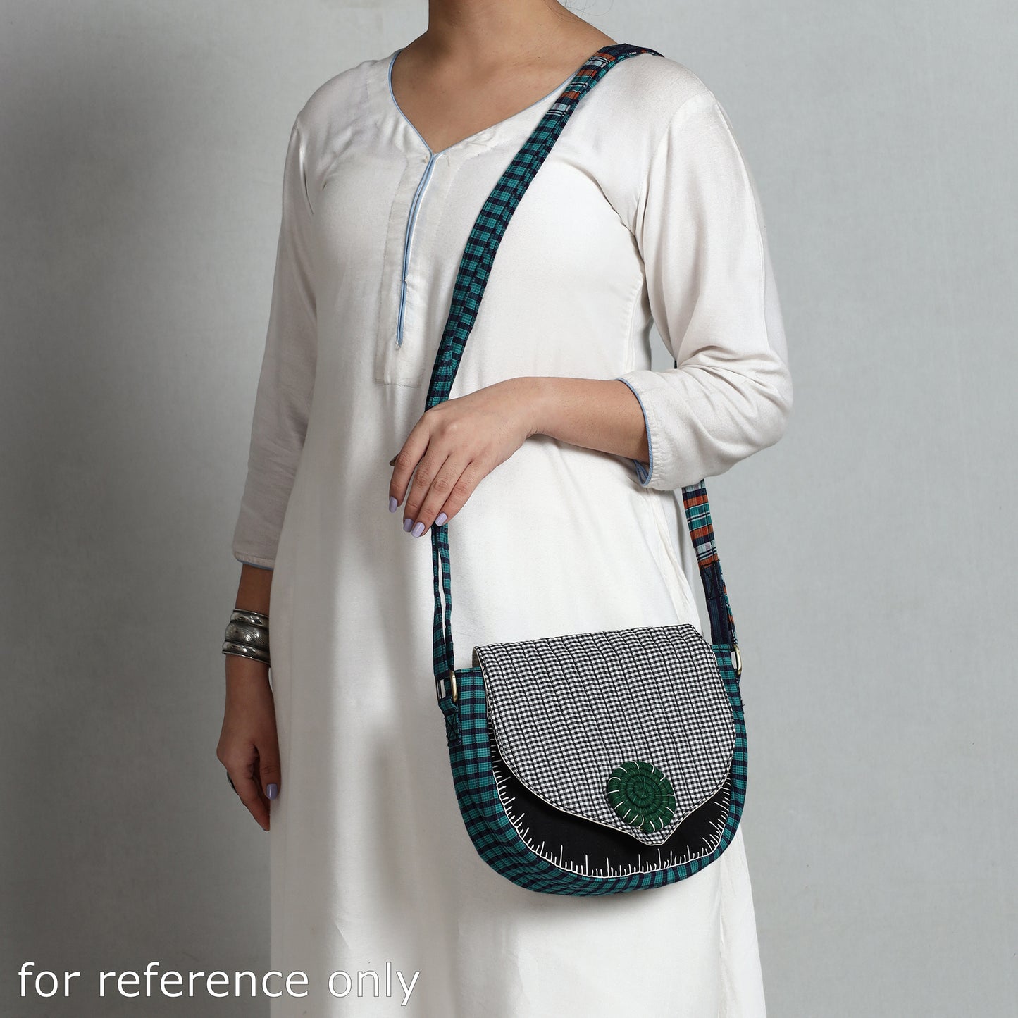 Green - Handmade Gamcha Fabric Kantha Work Canvas Cotton Sling Bag