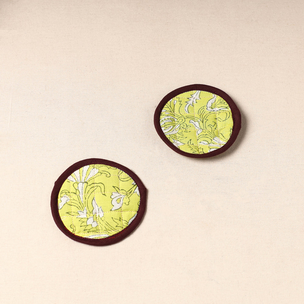 Yellow - Handcrafted Sanganeri Print Coaster (Set of 2) 19