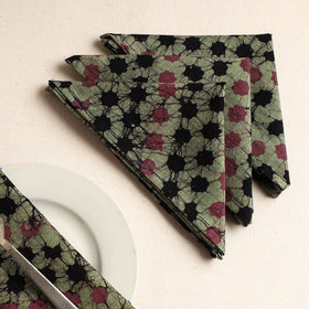  Set of 4 - Green Hand Batik Printed Cotton Table Napkins