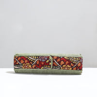 Green - Handpainted Kalamkari Natural Dyed Ghicha Silk Earrings Pouch 12