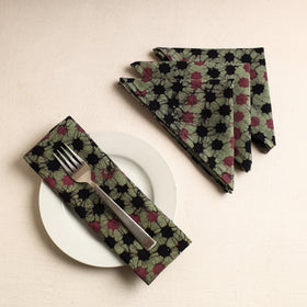  Set of 4 - Green Hand Batik Printed Cotton Table Napkins