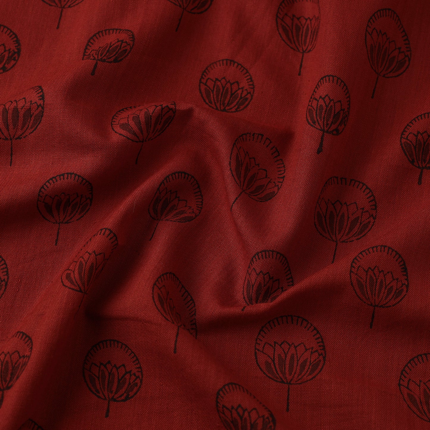 Red - Mangalgiri Block Printed Handwoven Cotton Fabric