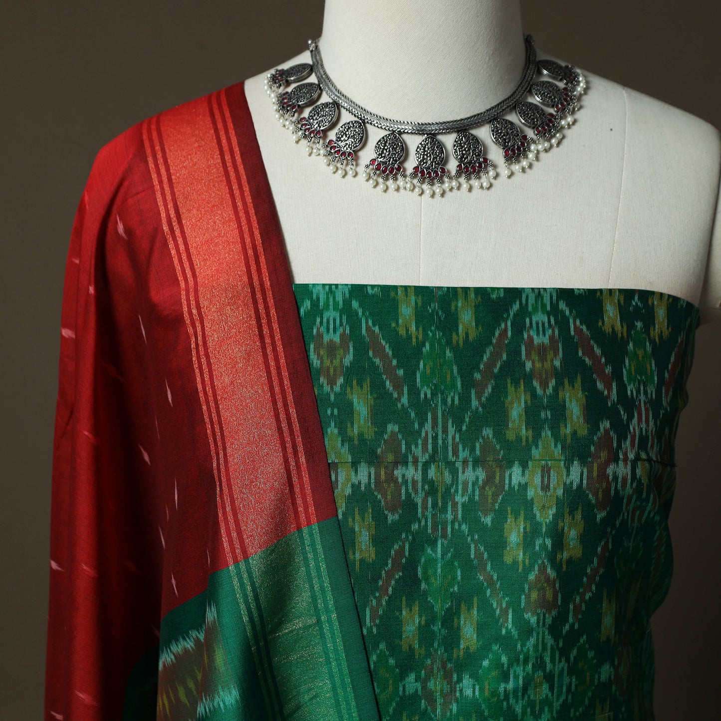Handloom Sico Pochampally Ikat 2pc Unstitched Dress Material Kurta Set 02