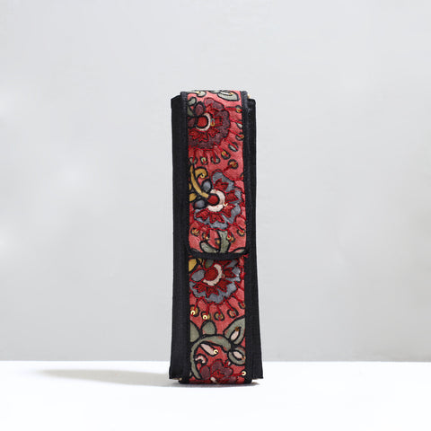 Black Handpainted Kalamkari Natural Dyed Ghicha Silk Earrings Pouch 14