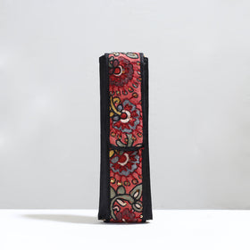 Black Handpainted Kalamkari Natural Dyed Ghicha Silk Earrings Pouch 14