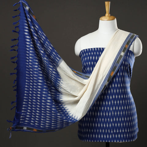 Blue - 3pc Pochampally Ikat Handloom Cotton Suit Material Set 01