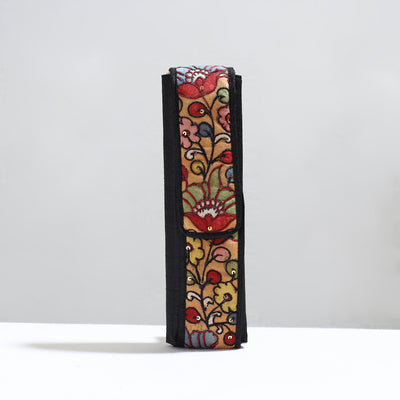 Black - Handpainted Kalamkari Natural Dyed Ghicha Silk Earrings Pouch 15