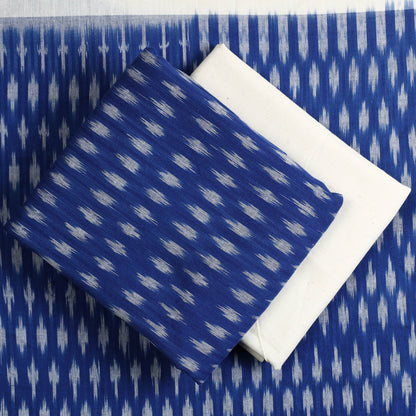 Blue - 3pc Pochampally Ikat Handloom Cotton Suit Material Set 01