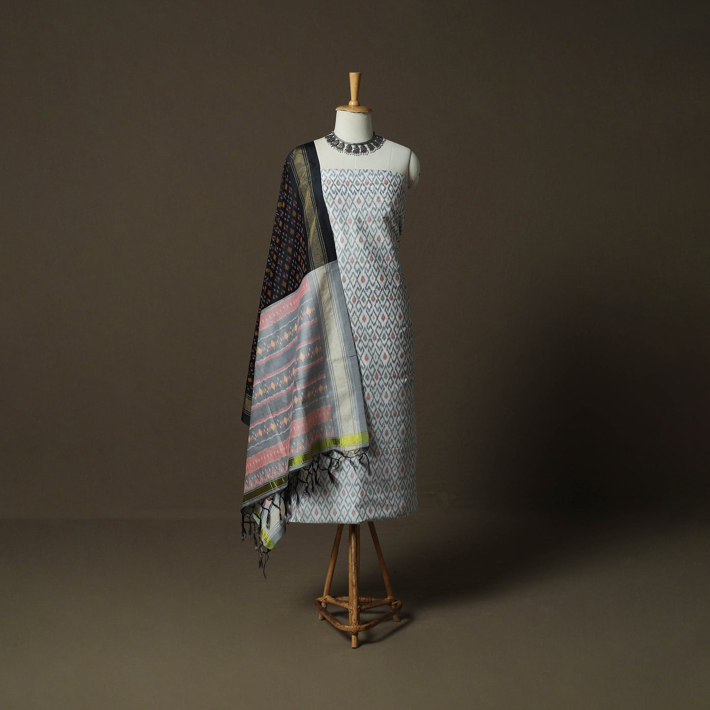 Handloom Sico Pochampally Ikat 2pc Unstitched Dress Material Kurta Set 01
