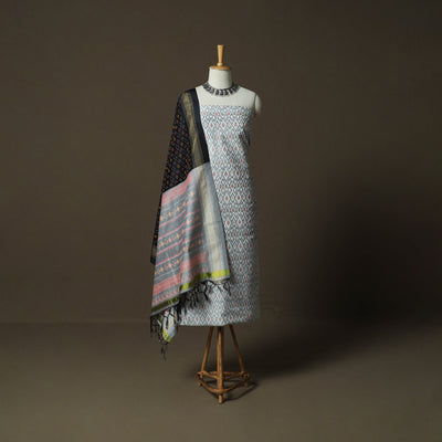Handloom Sico Pochampally Ikat 2pc Unstitched Dress Material Kurta Set 01