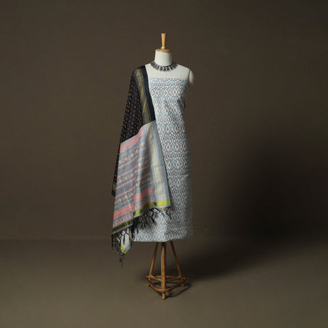 Handloom Sico Pochampally Ikat 2pc Unstitched Dress Material Kurta Set 01