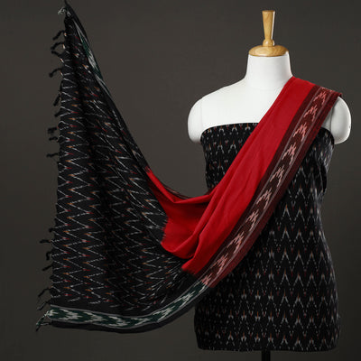 Black - 3pc Pochampally Ikat Handloom Cotton Suit Material Set 03