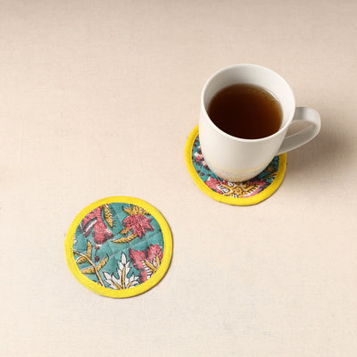 Green - Handcrafted Sanganeri Print Coaster (Set of 2) 25