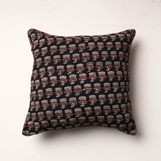 Black - Ajrakh Block Printed Cotton Cushion Cover (16 x 16 in)