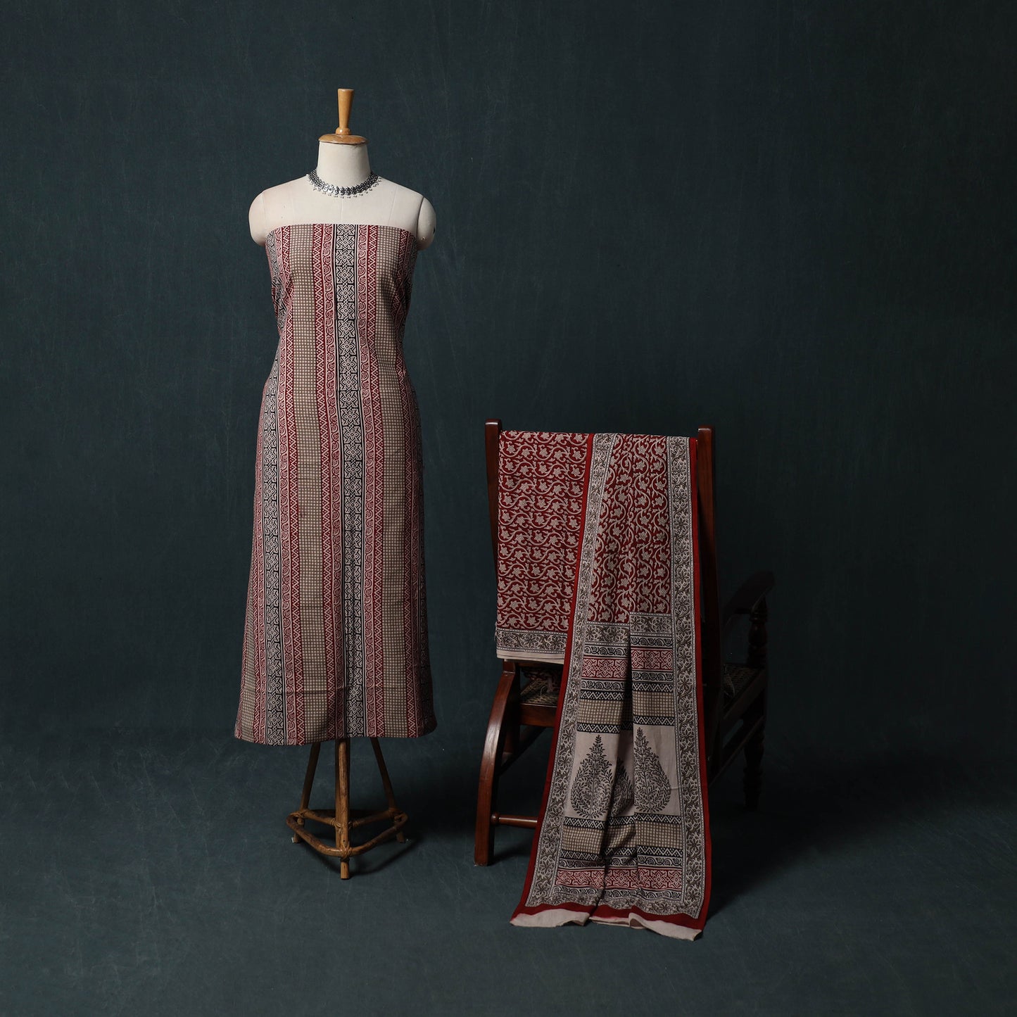 Bagh Hand Block Print Cotton 3pc Unstitched Dress Material Suit Set 04