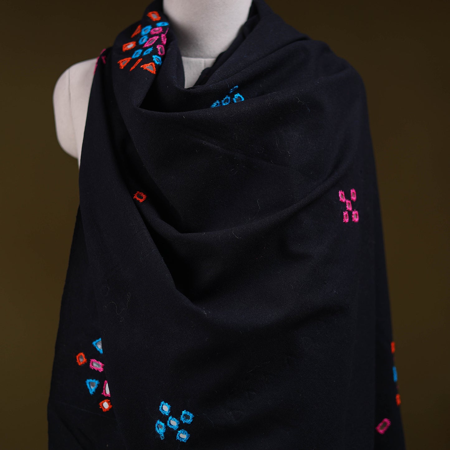 Kutch Handwoven Mirror Work Acrylic Wool Shawl 148