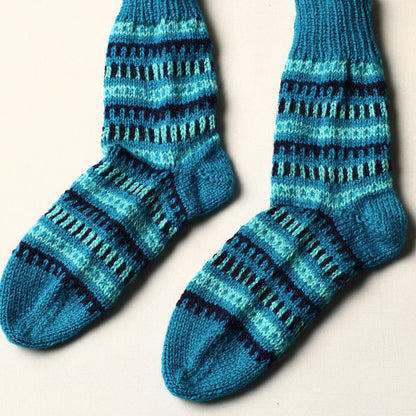 Blue - Kumaun Hand Knitted Woolen Socks (Adult)