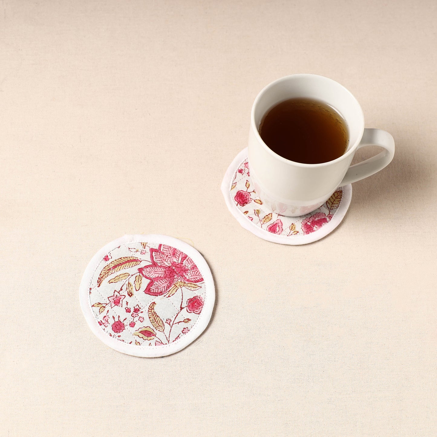 White - Handcrafted Sanganeri Print Coaster (Set of 2) 26