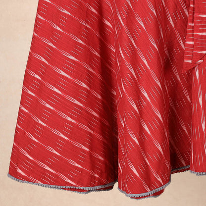 Red - Pochampally Ikat Cotton Wrap Around Skirt