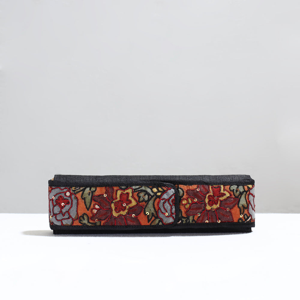 Black - Handpainted Kalamkari Natural Dyed Ghicha Silk Earrings Pouch 17