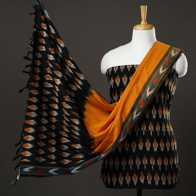 Black - 3pc Pochampally Ikat Handloom Cotton Suit Material Set 05